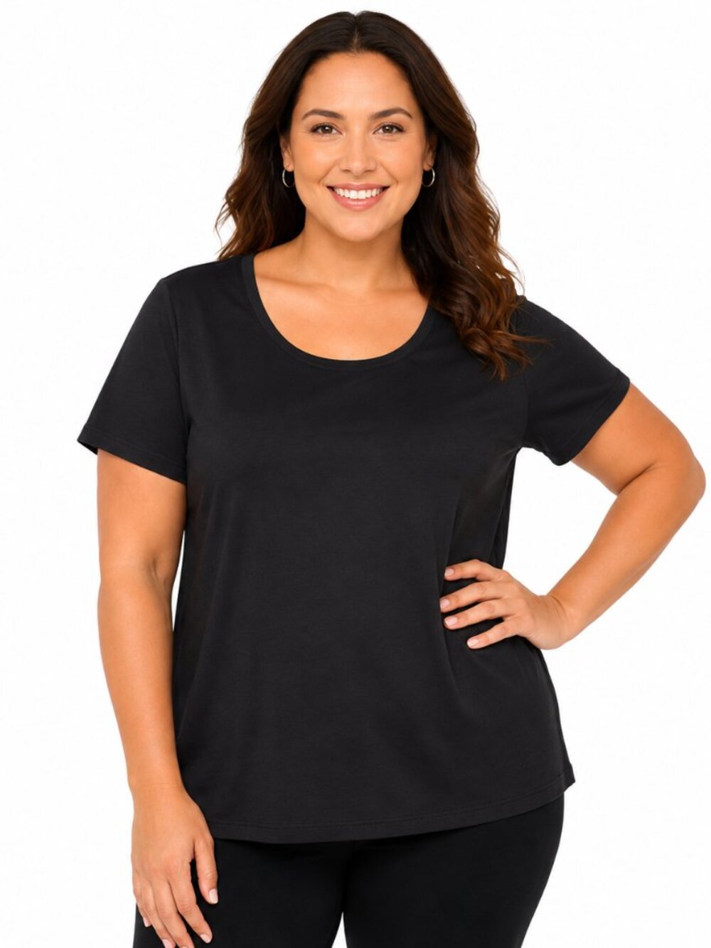 Isaac Mizrahi Live Essentials 3X Black Pima Cotton Short Sleeve Tee Top